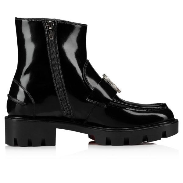 Christian Louboutin CL Moc Bottines Cuir Veau et Strass Noir – Image 4