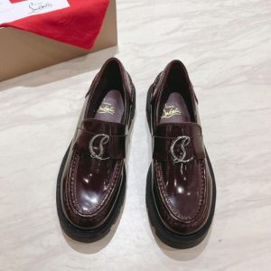 Christian Louboutin CL Moc Lug Mocassins en Cuir de Veau Bourgogne