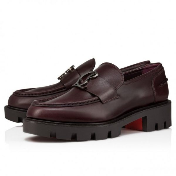 Christian Louboutin Mocassins CL Moc Lug en cuir de veau merlot