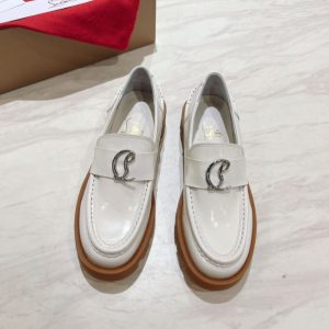 Christian Louboutin CL Moc Lug Mocassins en Cuir de Veau Blanc