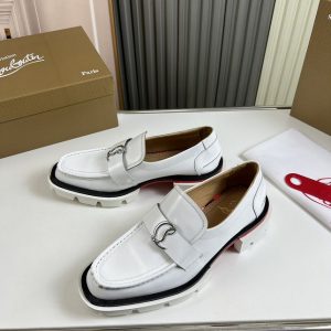 Christian Louboutin CL Moc Lug Mocassins Femme en Cuir de Veau Blanc