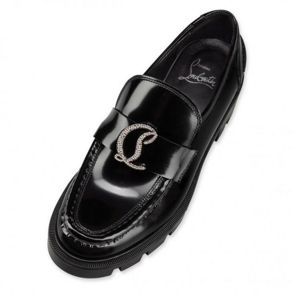 Christian Louboutin Mocassins CL Moc Lug Strass en cuir de veau noir – Image 3