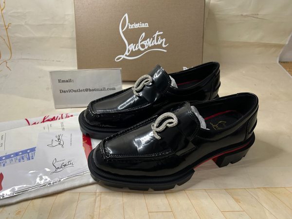 Christian Louboutin Mocassins CL Moc Lug Strass en cuir de veau noir