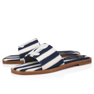 Christian Louboutin CL Mule Mules Malha Tissu Imprimé Bleu