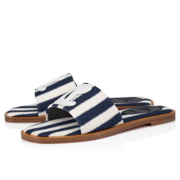 Christian Louboutin CL Mule Mules Malha Tissu Imprimé Bleu