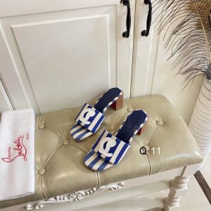 Christian Louboutin CL Mules 50 mm Malha Tissu Imprimé Bleu