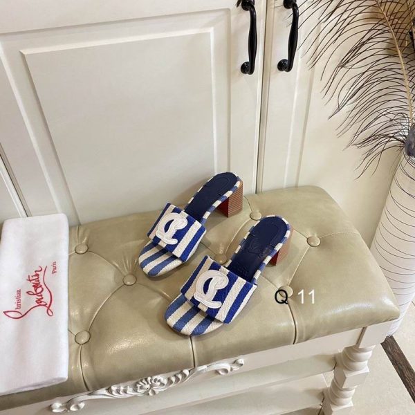 Christian Louboutin CL Mules 50 mm Malha Tissu Imprimé Bleu