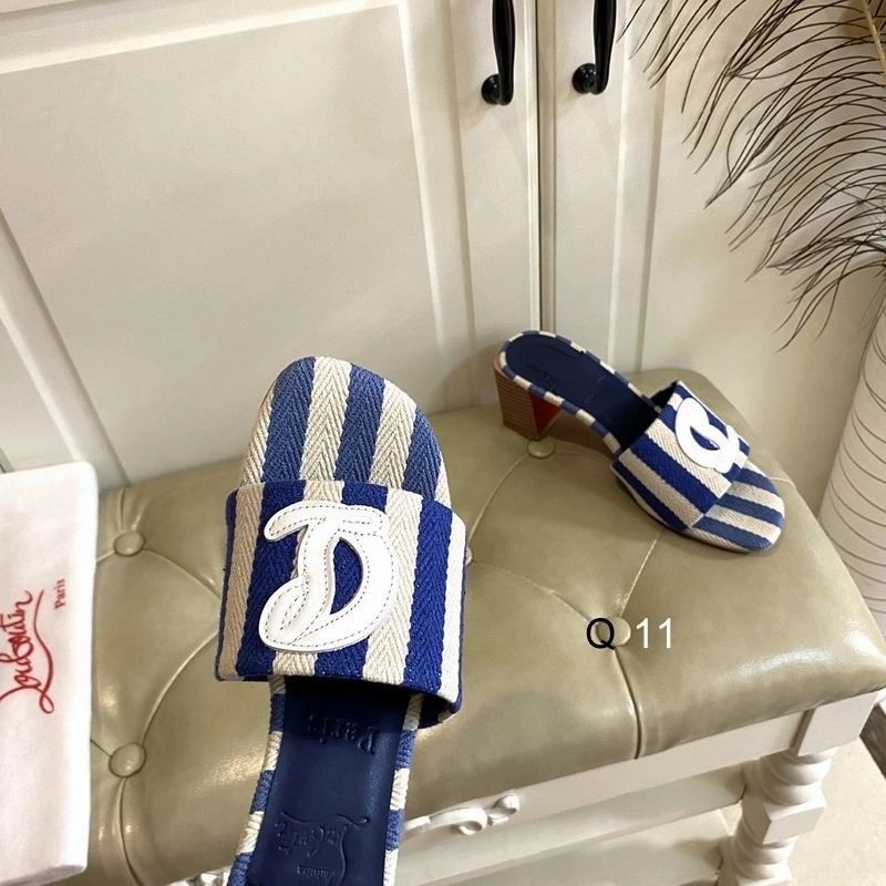 Christian Louboutin CL Mules 50 mm Malha Tissu Imprimé Bleu – Image 4