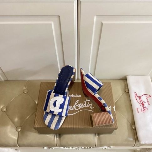 Christian Louboutin CL Mules 50 mm Malha Tissu Imprimé Bleu – Image 5