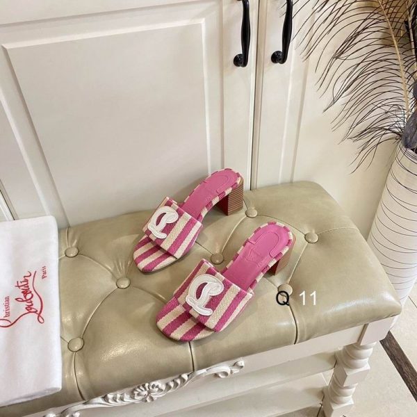 Christian Louboutin CL Mules 50 mm Malha Tissu Imprimé Rose