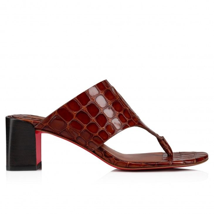 Christian Louboutin CL Tongamule 55 mm Mules Cuir de Veau Gaufré Alligator Acajou – Image 2