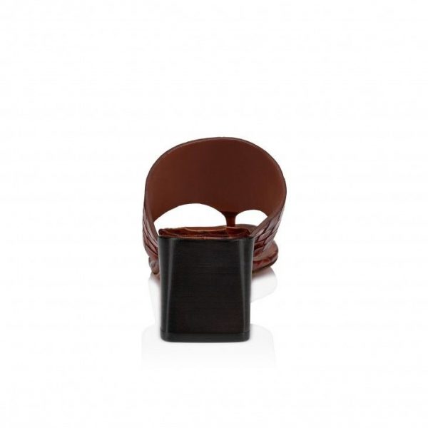 Christian Louboutin CL Tongamule 55 mm Mules Cuir de Veau Gaufré Alligator Acajou – Image 3