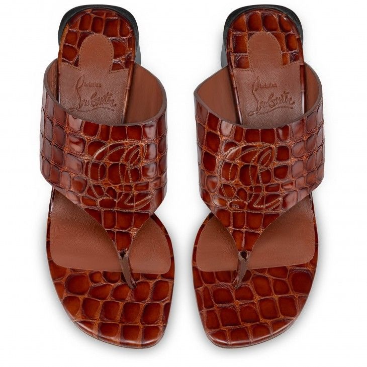 Christian Louboutin CL Tongamule 55 mm Mules Cuir de Veau Gaufré Alligator Acajou – Image 4