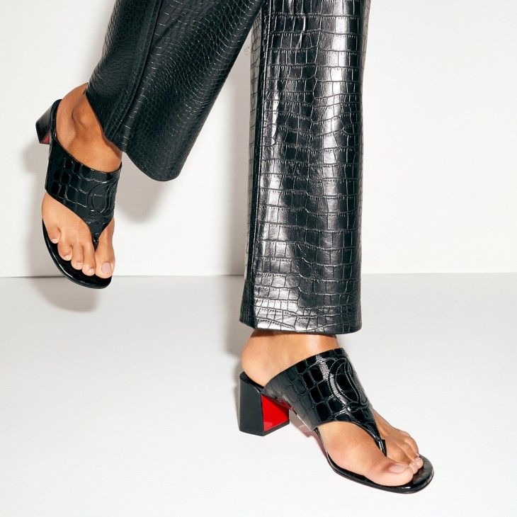 Christian Louboutin CL Tongamule 55 mm Mules Cuir de Veau Gaufré Alligator Noir – Image 3