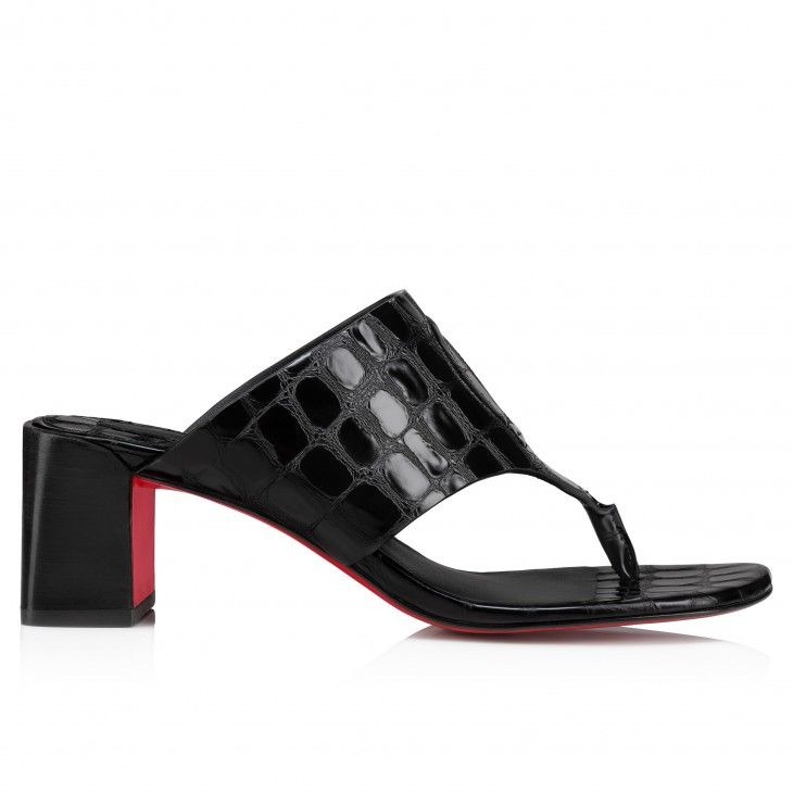 Christian Louboutin CL Tongamule 55 mm Mules Cuir de Veau Gaufré Alligator Noir – Image 2