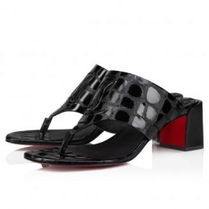 Christian Louboutin CL Tongamule 55 mm Mules Cuir de Veau Gaufré Alligator Noir