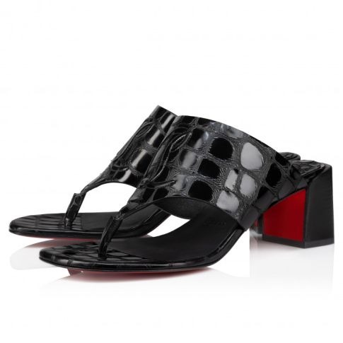 Christian Louboutin CL Tongamule 55 mm Mules Cuir de Veau Gaufré Alligator Noir