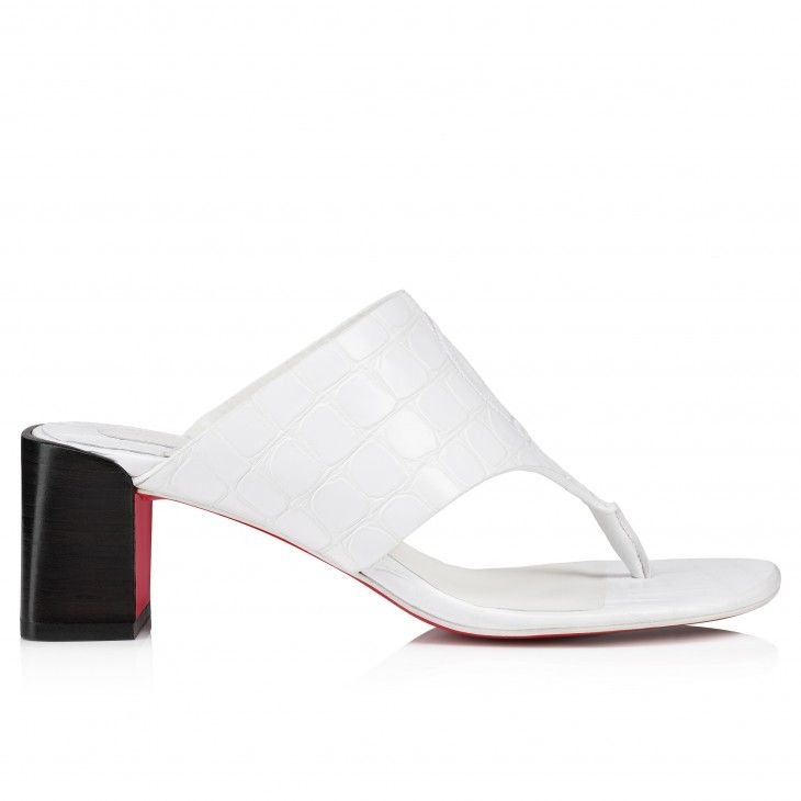 Christian Louboutin CL Tongamule 55 mm Mules Cuir de Veau Gaufré Alligator Blanc – Image 2