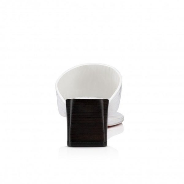 Christian Louboutin CL Tongamule 55 mm Mules Cuir de Veau Gaufré Alligator Blanc – Image 3