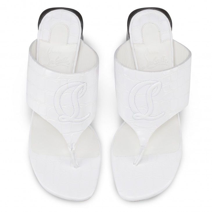 Christian Louboutin CL Tongamule 55 mm Mules Cuir de Veau Gaufré Alligator Blanc – Image 4