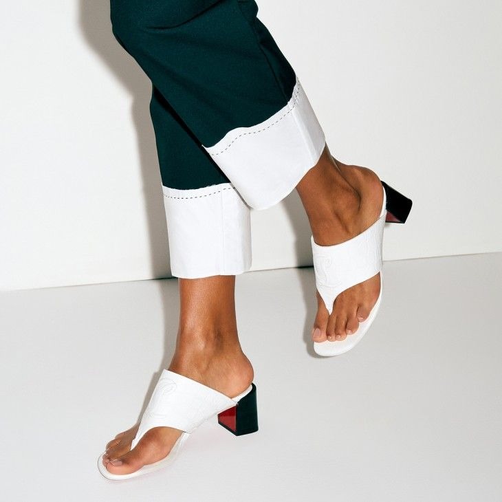 Christian Louboutin CL Tongamule 55 mm Mules Cuir de Veau Gaufré Alligator Blanc – Image 5