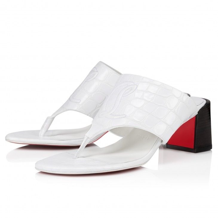 Christian Louboutin CL Tongamule 55 mm Mules Cuir de Veau Gaufré Alligator Blanc