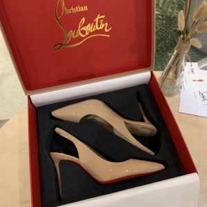 Christian Louboutin Clare Sling 80mm Escarpins Cuir Verni Nude