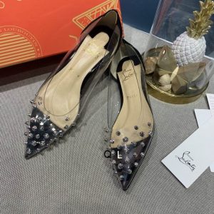 Christian Louboutin Collaclou Spike Clear Ballerines en PVC et Cuir Verni Noir