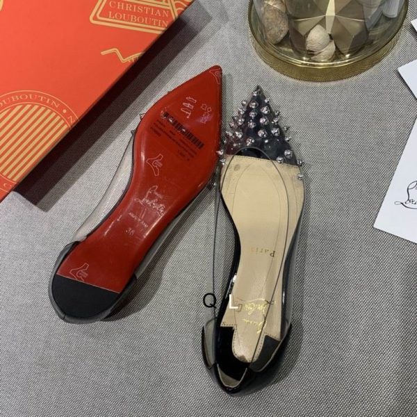 Christian Louboutin Collaclou Spike Clear Ballerines en PVC et Cuir Verni Noir – Image 5