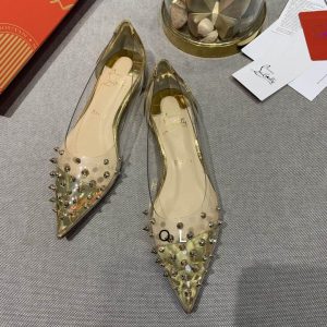 Christian Louboutin Collaclou Spike Clear Ballerines en PVC et Cuir Métallisé Or