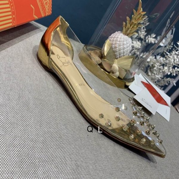 Christian Louboutin Collaclou Spike Clear Ballerines en PVC et Cuir Métallisé Or – Image 2