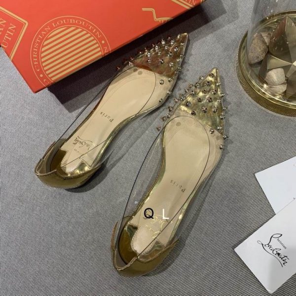 Christian Louboutin Collaclou Spike Clear Ballerines en PVC et Cuir Métallisé Or – Image 3