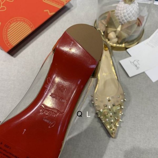 Christian Louboutin Collaclou Spike Clear Ballerines en PVC et Cuir Métallisé Or – Image 4