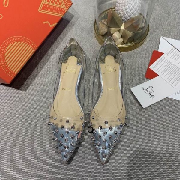 Christian Louboutin Collaclou Spike Clear Ballerines en PVC et Cuir Métallisé Argent – Image 2