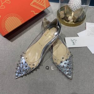 Christian Louboutin Collaclou Spike Clear Ballerines en PVC et Cuir Métallisé Argent