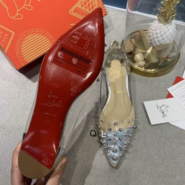 Christian Louboutin Collaclou Spike Clear Ballerines en PVC et Cuir Métallisé Argent – Image 5