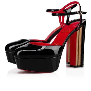 Christian Louboutin Escarpins Coluna Verni Veau 130 mm Noir/lin Loubi Chaussures