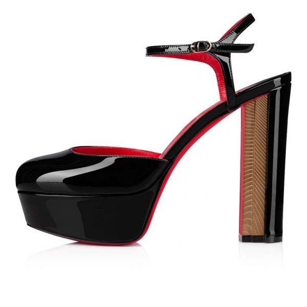 Christian Louboutin Escarpins Coluna Verni Veau 130 mm Noir/lin Loubi Chaussures – Image 4