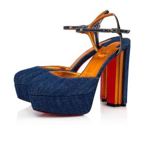 Christian Louboutin Coluna Tissu 130 mm Denim/lin Saba Or Chaussures