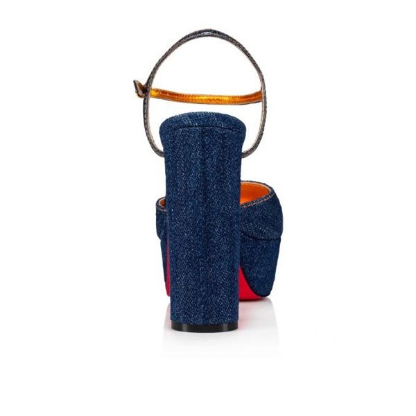 Christian Louboutin Coluna Tissu 130 mm Denim/lin Saba Or Chaussures – Image 2