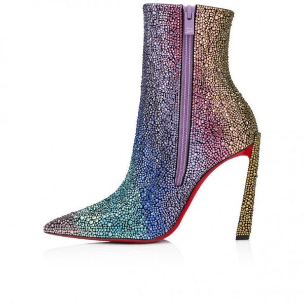 Christian Louboutin Condora Booty Strass Arc-en-ciel 100mm Bottines Basses Daim et Strass Arc-en-ciel Noir – Image 2