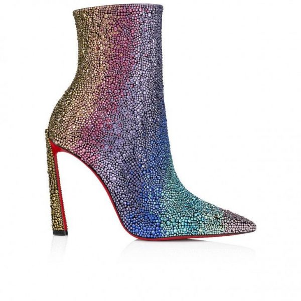 Christian Louboutin Condora Booty Strass Arc-en-ciel 100mm Bottines Basses Daim et Strass Arc-en-ciel Noir – Image 3