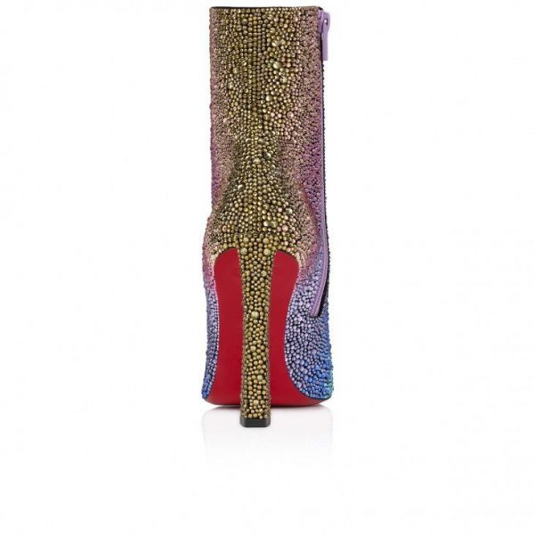 Christian Louboutin Condora Booty Strass Arc-en-ciel 100mm Bottines Basses Daim et Strass Arc-en-ciel Noir – Image 4