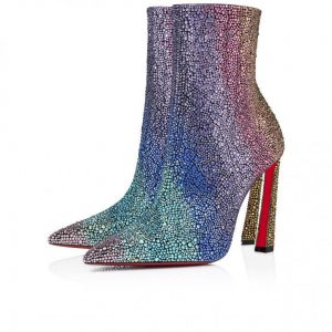 Christian Louboutin Condora Booty Strass Arc-en-ciel 100mm Bottines Basses Daim et Strass Arc-en-ciel Noir
