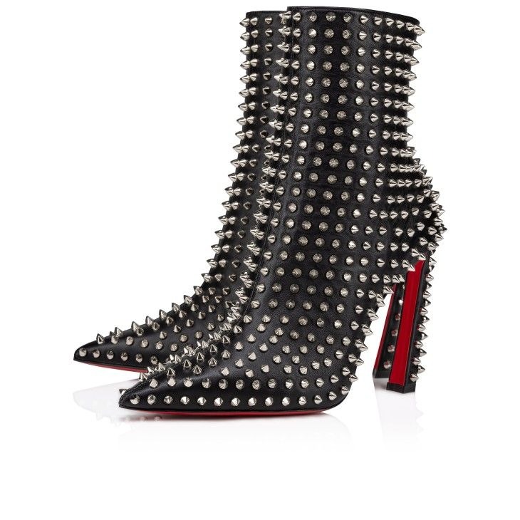 Christian Louboutin Condora Booty Cloutées 100mm Bottines Basses Cuir Nappa et Clous Argent Noir