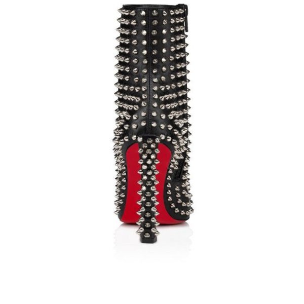 Christian Louboutin Condora Booty Cloutées 100mm Bottines Basses Cuir Nappa et Clous Argent Noir – Image 3