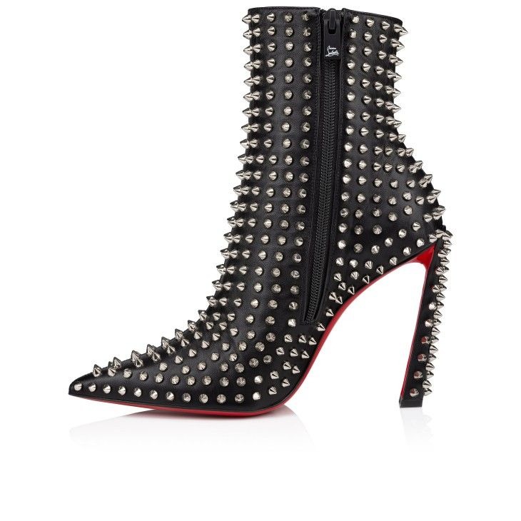 Christian Louboutin Condora Booty Cloutées 100mm Bottines Basses Cuir Nappa et Clous Argent Noir – Image 4