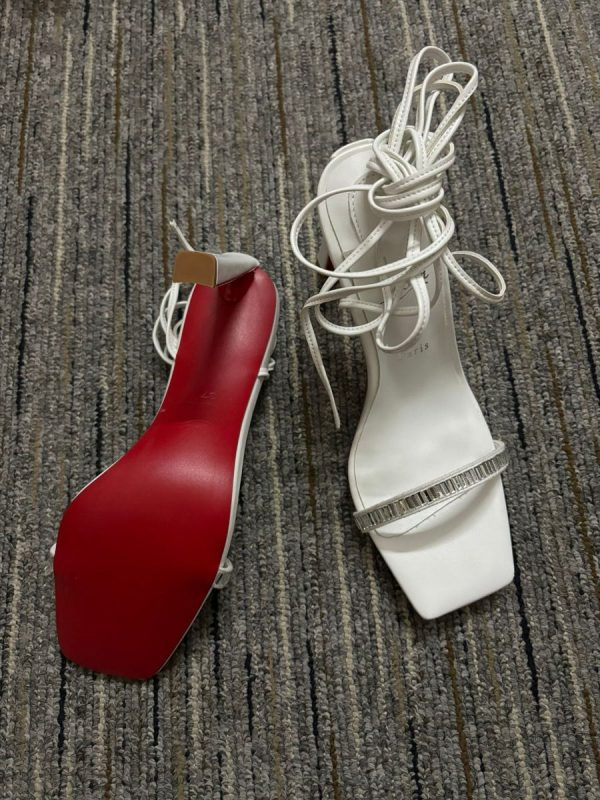 Christian Louboutin Condora Lacestrass Sandales 85mm Cuir Blanc – Image 2