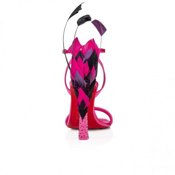 Christian Louboutin Condora Queen Plume 100 Mm Sandales en Crêpe Satiné et Plumes Glam – Image 3