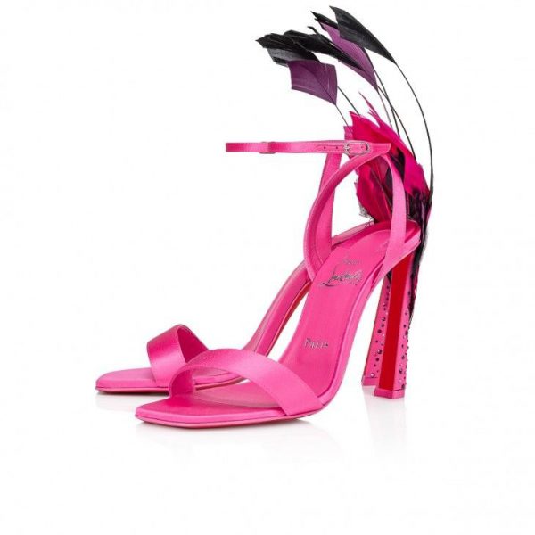 Christian Louboutin Condora Queen Plume 100 Mm Sandales en Crêpe Satiné et Plumes Glam